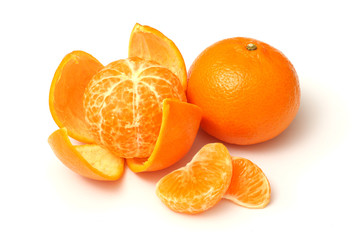 mandarin with slices isolated on white background