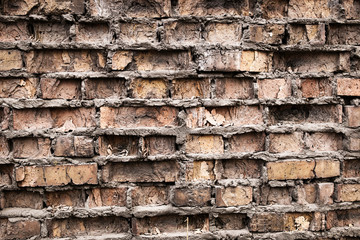 Industrial background, empty grunge urban street with warehouse brick wall
