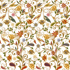 Abstract vintage pattern with decorative flowers, leaves and Paisley pattern in Oriental style. - 141949754
