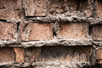 Industrial background, empty grunge urban street with warehouse brick wall