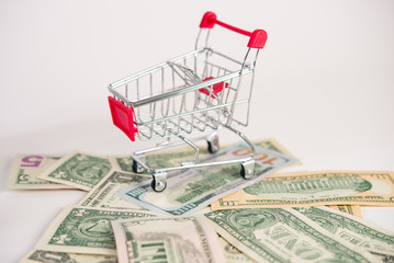 Money, dollars and shopping cart