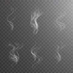 Foto op Canvas White cigarette smoke waves on transparent. Transparent white steam over cup on dark background background vector illustration. © Anastasia Crowley