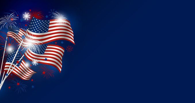 USA flag with fireworks design on blue background