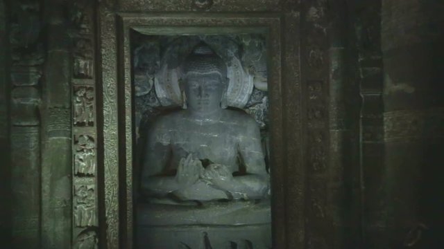 Buddha statue in room of Aurangabad caves.