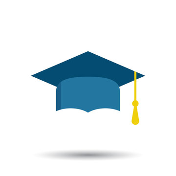 Graduation cap flat design icon. Finish education symbol. Graduation day celebration element on white background.