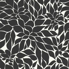 Hand Drawn Seamless Vector Pattern.Fresh and Imperfect leaves.Hand painted Ink textures - obrazy, fototapety, plakaty