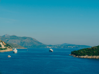 Fototapeta na wymiar Cruise ships near the old town of Dubrovnik, Croatia.