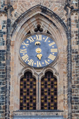 Astronomical Clock and gate of the Gothic Cathedral of Saints Vitus, Prague Castle, Czech Republic Europe.