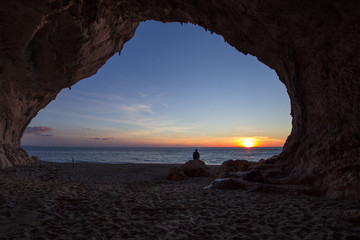 Views of sunrise in Cala Luna beach, Ogliastra, Sardinia