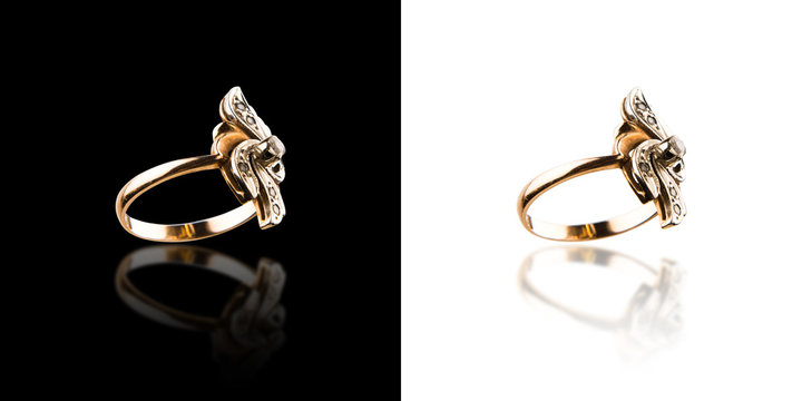 gold ring isolated set two pictures