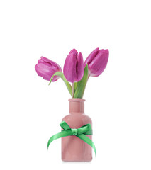 tulips in a vase isolated on a white background