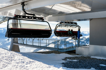 The drop-of station of the chair lift in the Alps