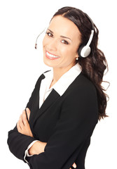 Support phone operator in headset, on white