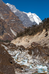 Wild Mountain River flowing in Canyon in Himalaya