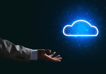 Digital cloud icon as symbol of wireless connection on dark background