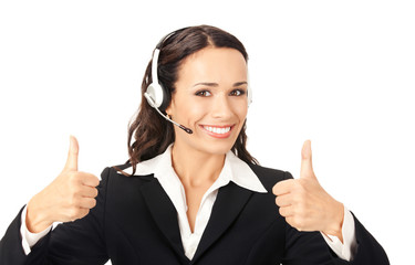 Support operator with thumbs up, on white