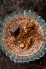 Chocolate pudding with walnuts