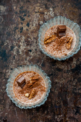 Chocolate pudding with walnuts