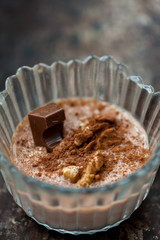 Chocolate pudding with walnuts