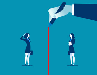 Manager painting red dividing line separation colleagues. Concept business person illustration. Vector cartoon character flat