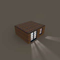 3d rendering of illuminated decorated cube house