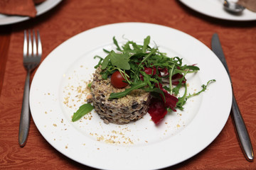 Meat salad on plate