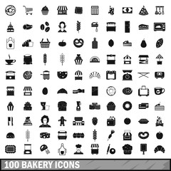 100 bakery icons set, simple style 