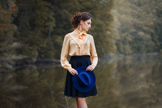 portrait of girl in vintage clothes 