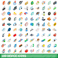 100 device icons set, isometric 3d style