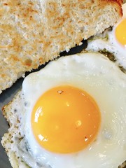Breakfast fried eggs with white unbuttered toast