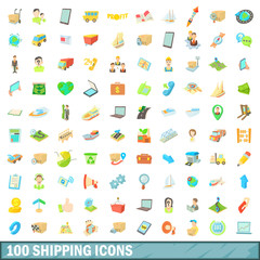 100 shipping icons set, cartoon style