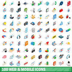 100 web and mobile icons set, isometric 3d style