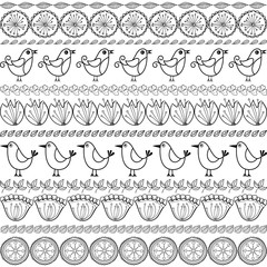 Fototapeta premium Hand made set of birds, herbs and flowers 