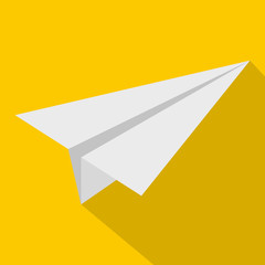 White paper plane icon, flat style