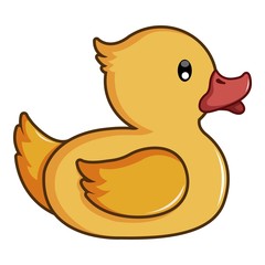 Yellow duck toy icon, cartoon style