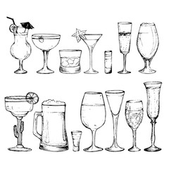 Cocktails - set of 14 hand-drawn drinks