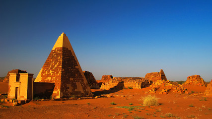 Naklejka na ściany i meble Landscape of Meroe pyramids in the desert, Sudan,