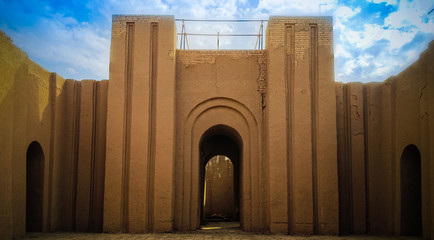 Gate of partially restored Babylon ruins, Hillah Iraq - 141963358