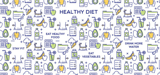 Healthy diet vector illustration, fitness and nutrition.
