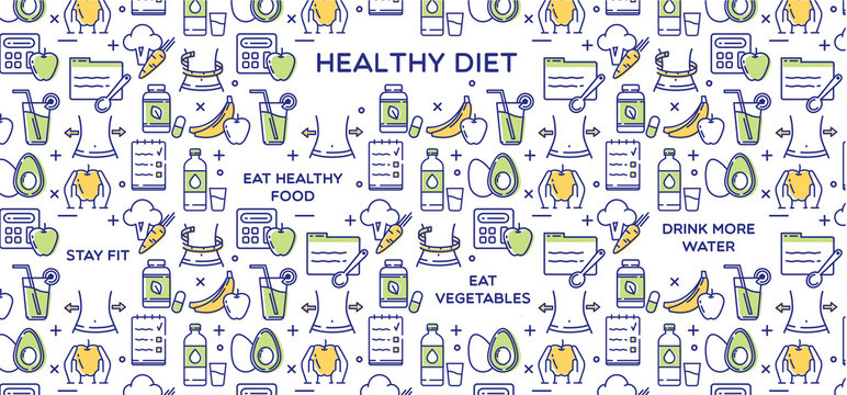 Healthy diet vector illustration, fitness and nutrition. © Nicola Simpson
