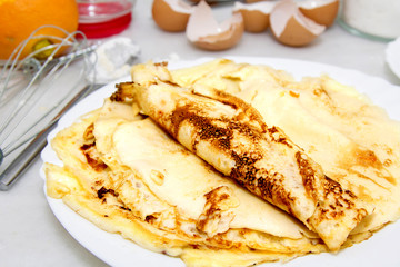 crepes and pancakes freshly made on the plate
