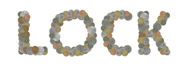 LOCK - Coins on white background