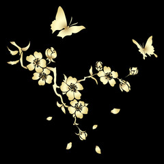 Obraz premium twig cherry blossoms and butterflies