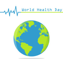Earth globe with heartbeat in a flat design. World Health Day