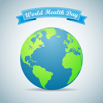 Earth globe with ribbon. World Health Day