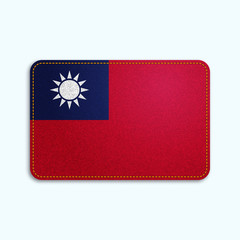 National flag of Taiwan with denim texture and orange seam. Realistic image of a tissue made in vector illustration.