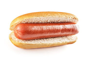 Hot dog with big sausage isolated on white background