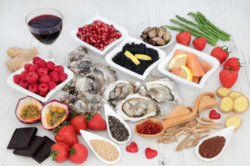 Aphrodisiac Love Food for Valentines Day. Foods to promote sexual energy and sexual health.