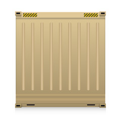 Cargo container vector isolated on white background. Metal box or equipment for storage at dock, port, warehouse. Freight transport by ship, crane, trailer truck for shipping, import export business.