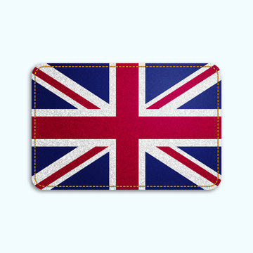 National flag of Great Britain with denim texture and orange seam. Realistic image of a tissue made in vector illustration.